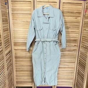 QPS Corduroy Light Blue Long Sleeve Dress W/Belt Vintage Shoulder Pads Size 18